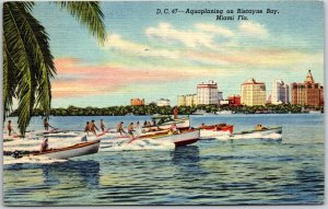 Miami Florida FL, 1950 Aquaplaning on Biscayne Bay, Boating, Vintage Postcard