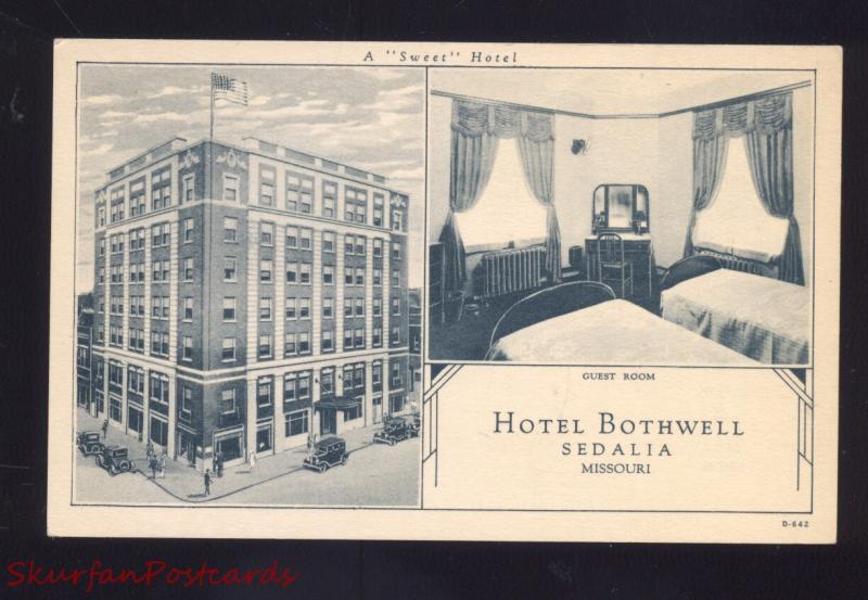 SEDALIA MISSOURI HOTEL BOTHWELL INTERIOR VINTAGE ADVERTISING POSTCARD MO.