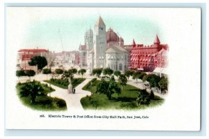 c1905 Electric Tower Post Office City Hall Park San Jose California Postcard