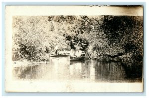 c1920's Silver Lake Outlet Canoe Boating Fishing RPPC Photo New York Postcard 