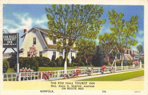 Fox Hall Hall Tourist Inn Norfolk Virginia 1940 linen postcard