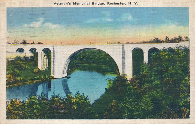 Genesee River at Veterans Memorial Bridge Rochester NY New York pm 1937 - Linen