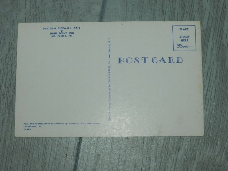 VINTAGE PARISIAN SIDEWALK CAFE HIGH POINT INN MT POCONO PA POSTCARD *CLEAN*
