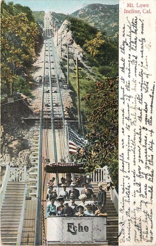 Mount Mt. Lowe Incline Railway Echo California CA pm 1906 Postcard