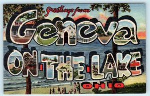 Large Letter Linen GENEVA ON THE LAKE, Ohio OH ~ Curt Teich c1940s Postcard