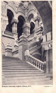 Vintage Postcard 1908 View Of Western Staircase & Capitol Bldg. Albany New York