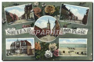 Old Postcard Souvenir Loon Plage Village Center National Road to Calais View ...