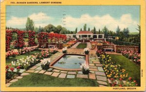 Portland Oregon Sunken Gardens Lambert Gardens Linen Cancel WOB Postcard 