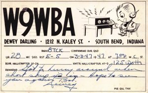 Postcard W9WBA Dewey Darling Radio Calling Card QSL South Bend, Indiana~126896