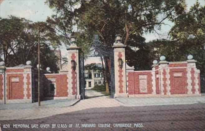 Massachusetts Cambridge Memorial Gate Given By Class Of 77 Harvard College 1908