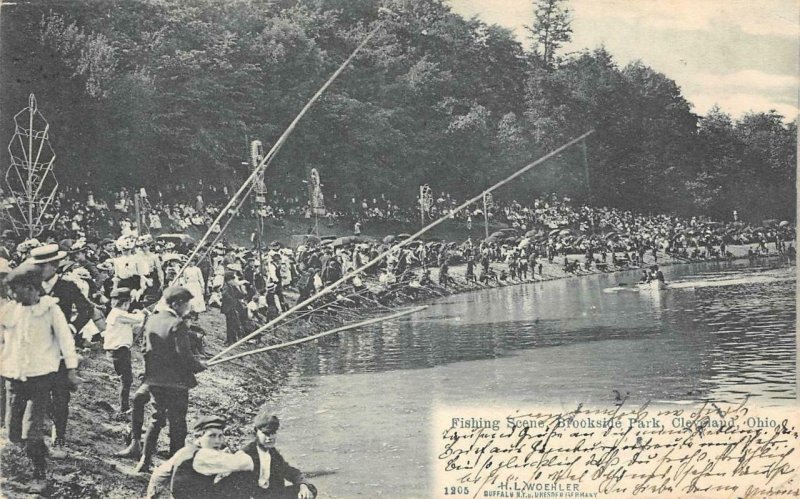 Fishing Scene BROOKSIDE PARK Cleveland, Ohio 1907 Woehler Vintage Postcard