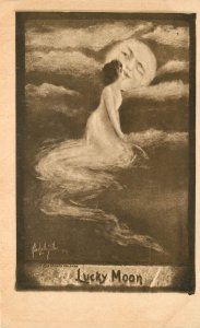 Man in the Moon Looks Down On Woman Alice Luella Fidler A/S Postcard Series 134