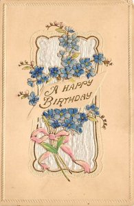 A Happy Birthday Flowers Silk Embroidered Writing on Back 
