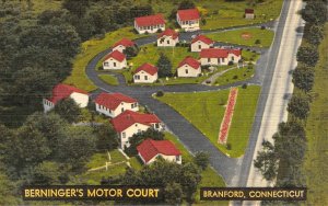 BERNINGER'S MOTOR COURT Branford, CT Roadside c1940s Linen Vintage Postcard