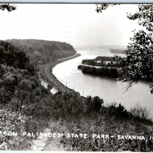 c1950s Savanna, IL RPPC Palisades State Park View Photo Postcard Railway A93