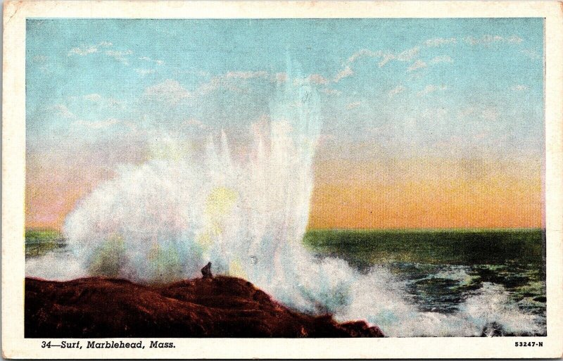 Surf Marblehead MA Massachusetts WB Postcard UNP WOB Note VTG Vintage Curt Teich 