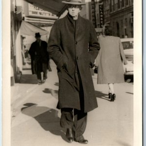 c1950s Mysterious Man RPPC Downtown Trenchcoat Baggy Oddball Gangster Photo A211