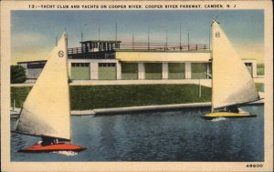 Camden New Jersey NJ Yacht Club Yachts Linen Postcard