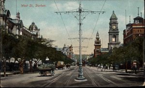 Durban South Africa West Street Scene Double Decker Bus c1910 Gel PC