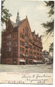 Postcard Masonic Building Milwaukee WI 1907