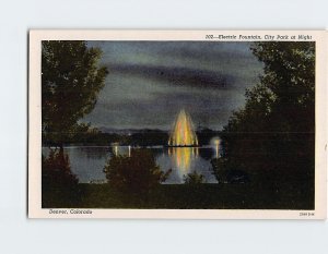 Postcard Electric Fountain, City Park at Night, Denver, Colorado