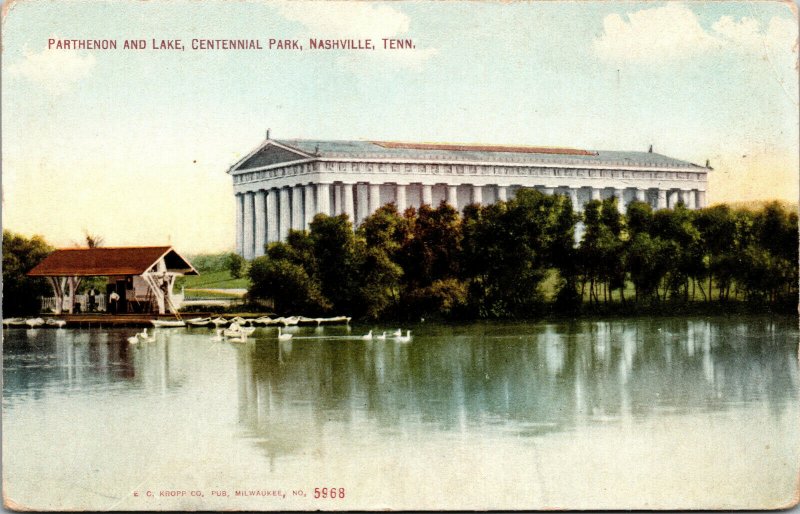 Vtg 1910s Parthemon & Lake Centennial Park Nashville TN Postcard