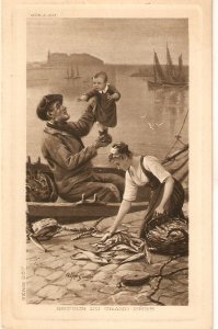 Retour du Grand Pere Fine painting, vintage French postcard