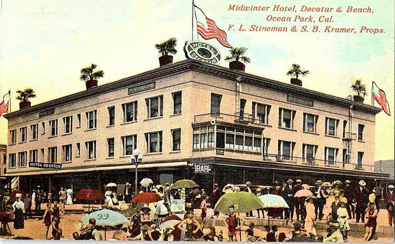 Midwinter Hotel Decatur & Beach Ocean Park CA Vtg. Postcard Standard View Card