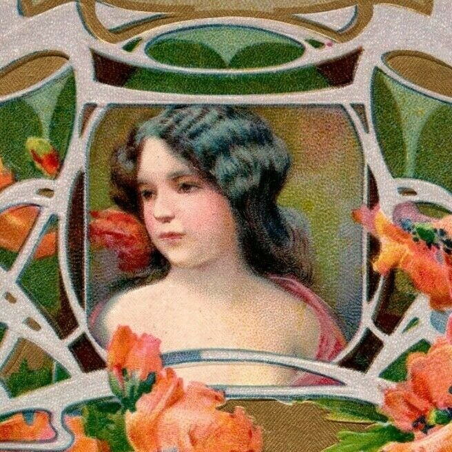 C. 1907 Art Nouveau Fab Girl Birthday German Made Postcard F93