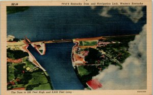 1940s TVA's Kentucky Dam and Navigation Lock Near Paducah KY Postcard
