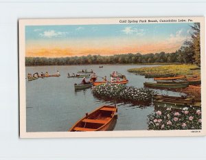 Postcard Cold Spring Park Beach, Canadohta Lake, Pennsylvania