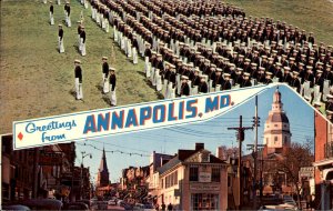 Annapolis Maryland Multiview Naval Acad. & Main St c1950-60s Vintage Postcard