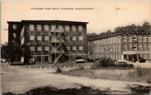 Postcard MA Worcester County Fitchburg Yarn Mills Old Car 1940s S20
