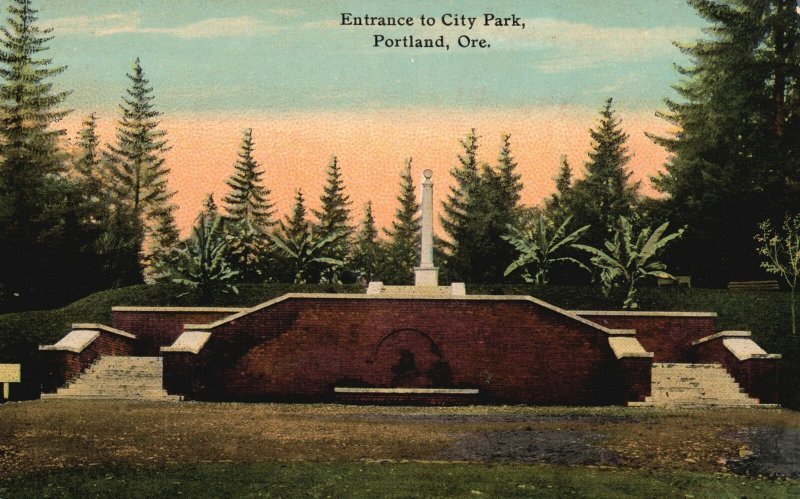 Vintage Postcard 1910's Entrance City Park Recreational Ground Portland Oregon