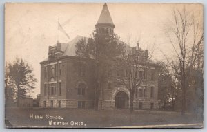 Weston Ohio~High School Building Flies US Flag~Center Turret~c1910 RPPC