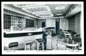 dc1033 - Steamer RMS SAXONIA 1950s Interior Choctaw Bar. Real Photo Postcard