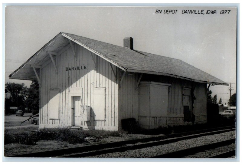 c1977 BN Depot Danville Iowa IA Railroad Train Depot Station RPPC Photo Postcard