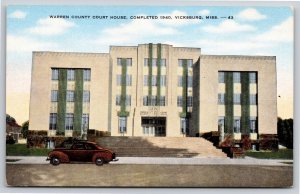 Vicksburg Mississippi~Front of Warren County Courthouse~Vintage Linen Postcard