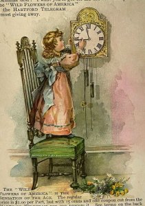 Hartford Telegram Wild Flowers of America Giveaway Girl clock Rare Numbered 1880