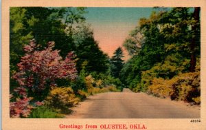 1940s Greetings from Olustee OK Jackson County Oklahoma Linen Postcard