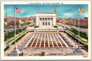 War Memorial And Plaza Baltimore Maryland MD Flagpole Square Buildings Postcard