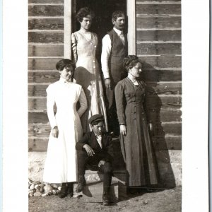 c1910s Family Portrait House RPPC Awesome Photo Cute Kids & Serious Parents A173