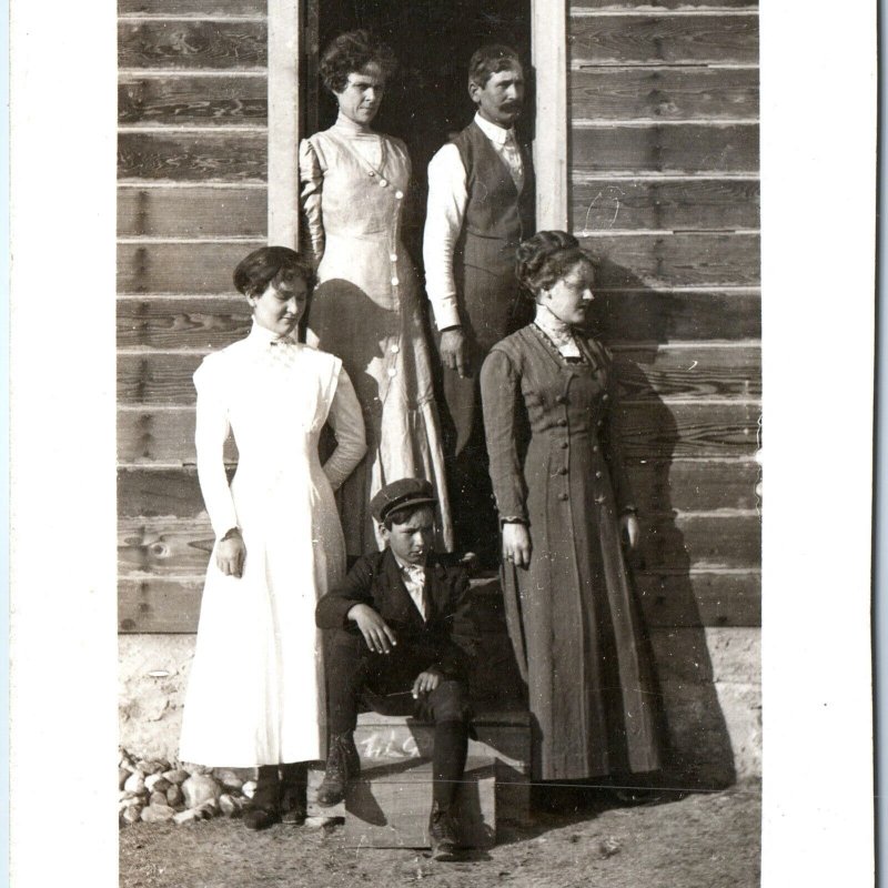 c1910s Family Portrait House RPPC Awesome Photo Cute Kids & Serious Parents A173