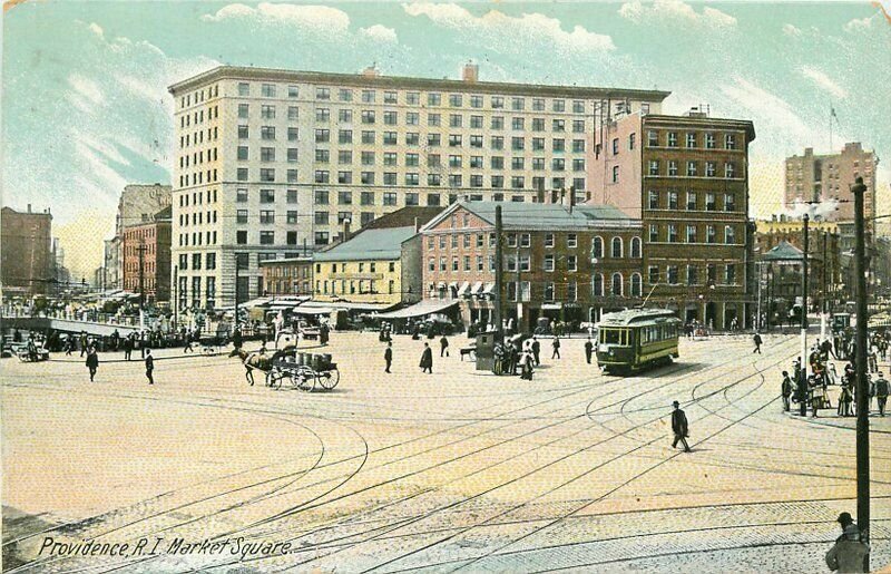 Leighton Market Square Trolley Providence Rhode Island 1909 Postcard 10325