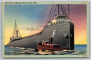 Ore Boat on Maumee Bay  Toledo  Ohio  Postcard  1917