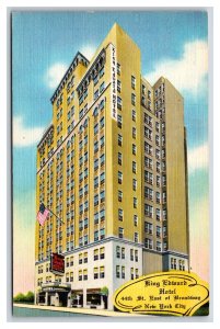 King Edward Hotel New York City NY NYC UNP Linen Postcard N23