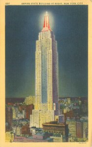 Brooklyn NYEmpire State Bldg Nigh View Linen Postcard Unused