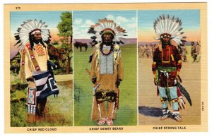 Vintage Curteich Linen Postcard Indian Chiefs OB-H93