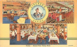 Postcard Michigan Detroit Fischer's Casino Multi View Teich linen 1942 23-6992
