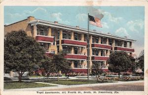 E41/ St Petersburg Florida Fl Postcard c1923 Vogel Apartments Fourth St Flag